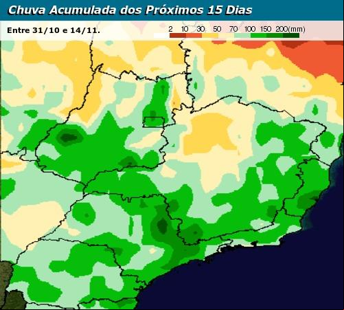 Previsão de chuva acumulada para os próximos 15 dias no ES - Climatempo
