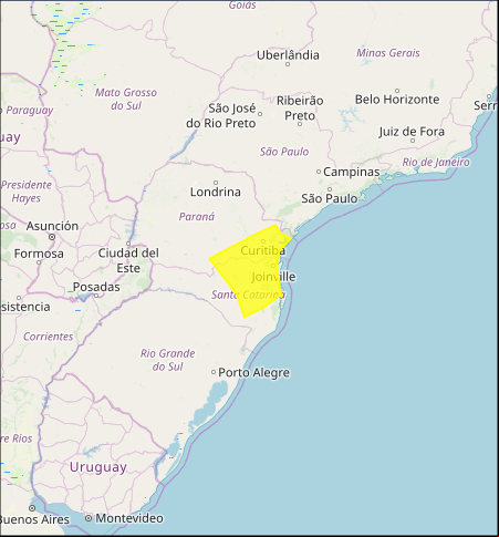 Mapa das áreas com alerta de chuvas intensas - Fonte: Inmet