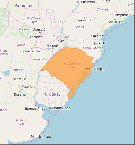 Mapa das áreas com alerta de tempestade nesta 5ª feira - Fonte: Inmet