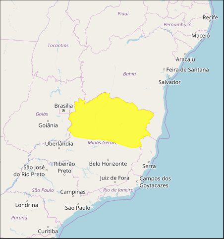 Mapa das áreas com acumulado de chuva nesta 2ª e 3ª feira / MG - Fonte: Inmet