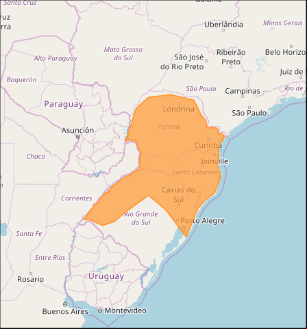 mapa das áreas com previsão de tempestade nesta 4ª - Fonte: Inmet / Sul
