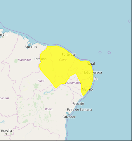 Mapa das áreas com alerta de acumulado de chuva nesta 5ª feira -  Fonte: Inmet