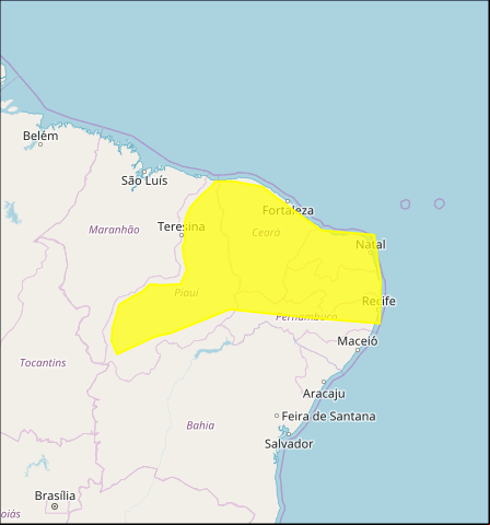 Mapa das áreas com previsão de altos acumulados nesta 2ª feira - Fonte: Inmet