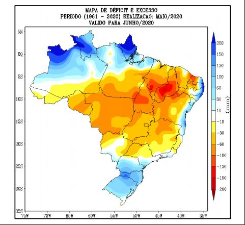 Mapa de déficit e excesso hídrico - Inmet - 1606