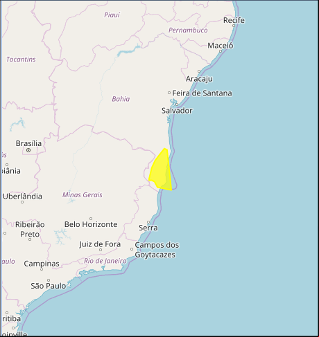 Mapa das áreas com previsão de altos acumulados nesta 2ª feira - Fonte: Inmet