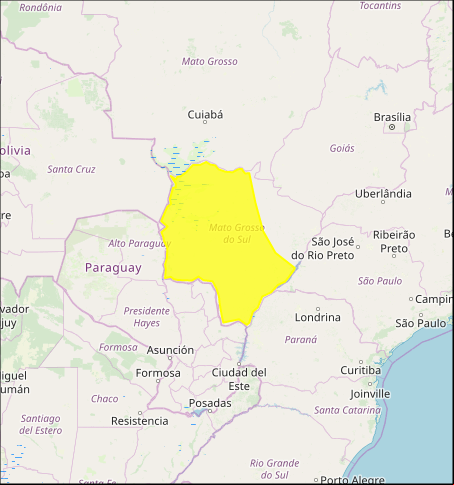 Mapa das áreas com alerta de chuvas intensas nesta 3ª feira - Fonte: Inmet