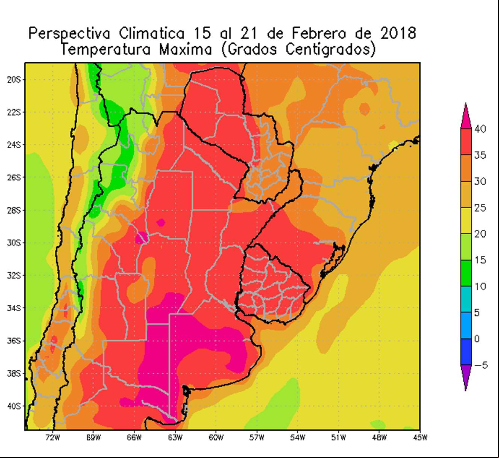 Temperaturas na Argentina - 15 a 21 de Fevereiro