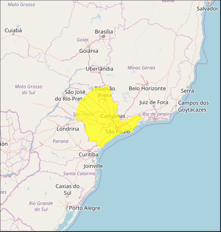 Mapa das áreas com previsão de temporais nesta 6ª feira e sábado / SP - Fonte: Inmet