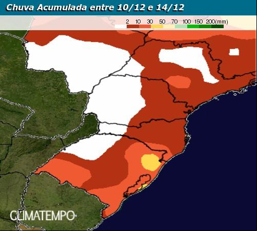 Chuva acumulada entre 10/12 e 14/12 - Fonte: Climatempo