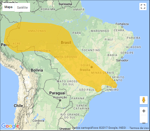 Mapa das áreas com área de ocorrência de aviso meteorológico nesta 2ª (20/11) - Fonte: TEC/Inpe