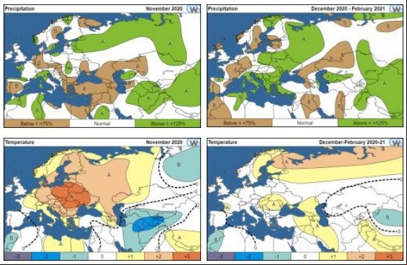 Mapas mostram previsões de chuvas e temperaturas para Europa e Rússia entre dezembro e fevereiro 2021 - CWG