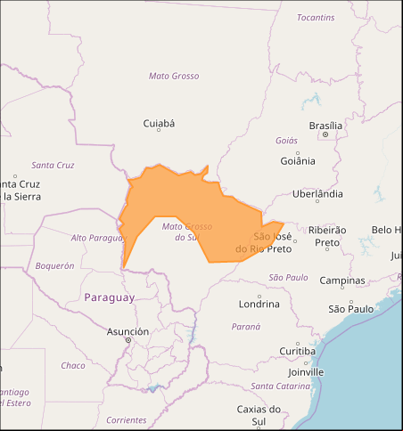 Mapa das áreas com previsão de altos acumulados nesta 4ª feira / MS e SP - Fonte: Inmet