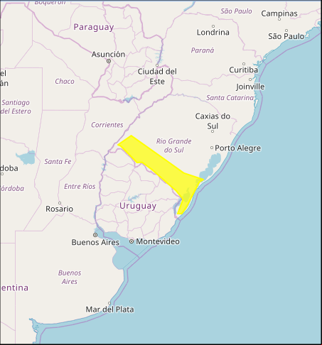 Mapa das áreas com previsão de chuvas intensas nesta 4ª feira - Fonte: Inmet
