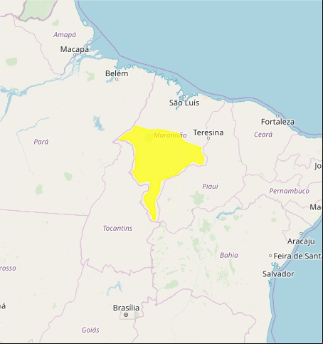 Mapa das áreas com alerta de acumulado de chuva nesta 2ª feira - Fonte: Inmet