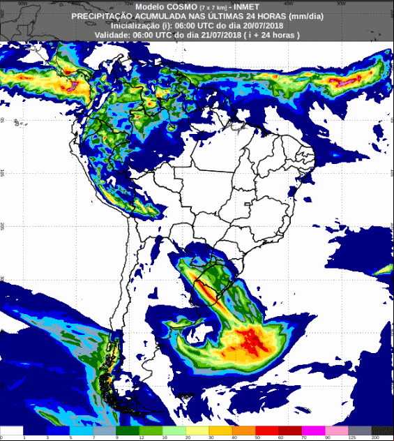 Mapa com a previsão de temperatura mínima para até 72 horas (21/07 a 23/07) em todo o Brasil - Fonte: Inmet