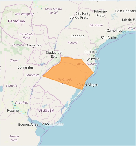 Mapa das áreas com previsão de tempestade nesta 2ª feira - Fonte: Inmet