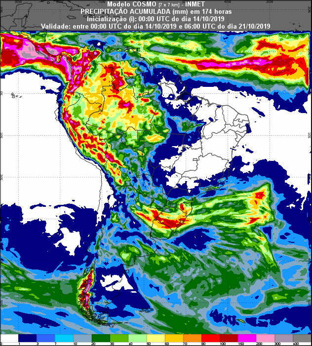 Mapa de precipitação acumulada para os próximos 7 dias - Fonte: Inmet