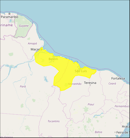 Mapa das áreas com alerta de acumulado de chuva nesta 2ª feira - Fonte: Inmet