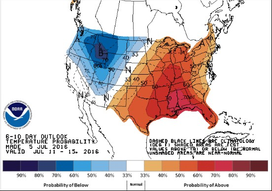 Temperaturas nos EUA para os próximos 6 a 10 dias - Fonte: NOAA