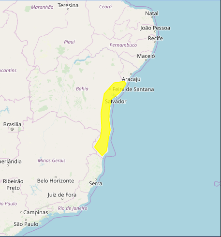 Mapa com alerta de acumulado de chuva nesta 5ª feira - Fonte: Inmet