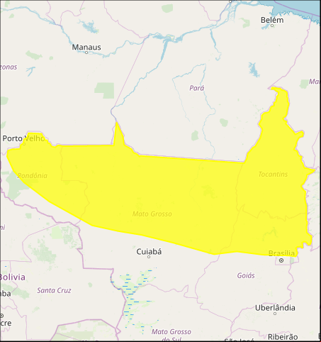 Mapa das áreas com alerta de acumulado de chuva nesta 3ª feira -  Fonte: Inmet