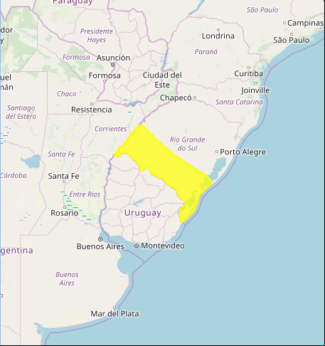 Mapa das áreas com alerta de tempestade nesta 3ª feira - Fonte: Inmet