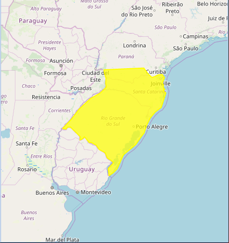 Mapa das áreas com alerta de declínio de temperatura nesta 3ª feira - Fonte: Inmet
