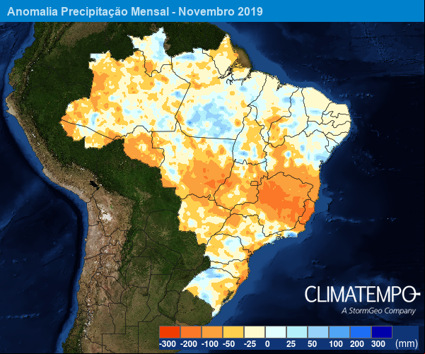 Anomalia de precipitação de novembro - Fonte: Climatempo