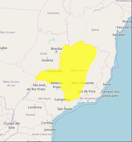 Mapa das áreas com previsão de baixa umidade nesta sexta-feira - Fonte: Inmet