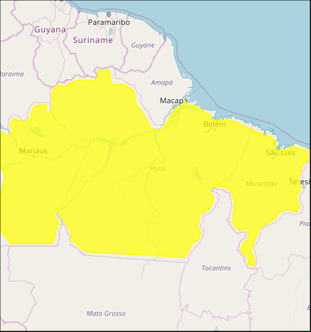 Mapa das áreas com previsão de altos acumulados nesta 2ª feira - Fonte: Inmet