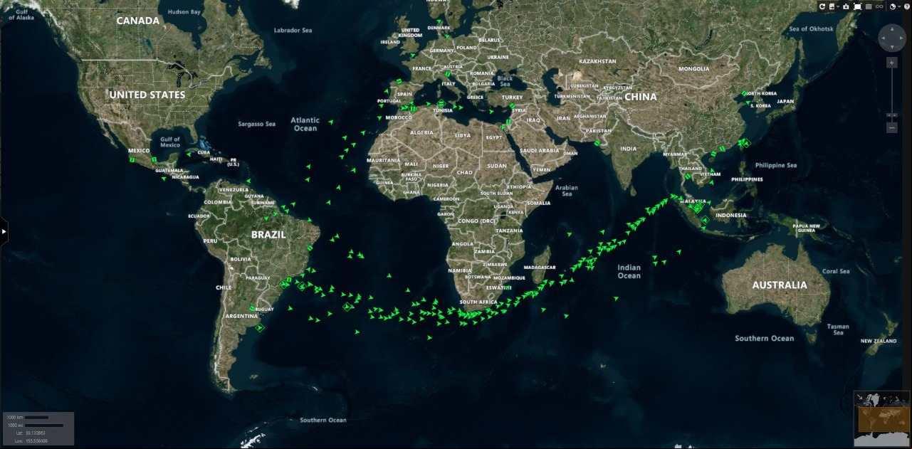 Fluxo de navios com soja - 23 de abril 2021 - Fonte: Refinitiv