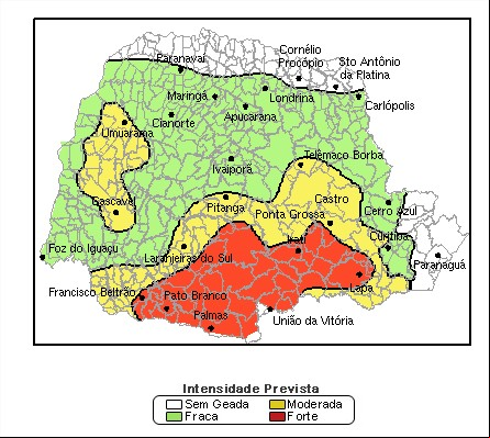 Mapa Geadas Paraná Simepar - 08/06/16