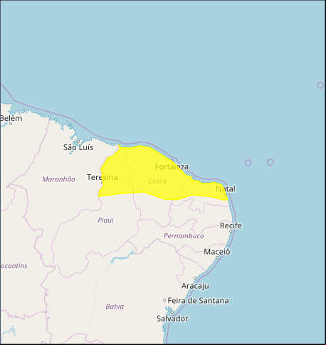 Mapa das áreas com previsão de altos acumulados nesta 4ª feira - Fonte: Inmet