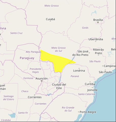 Mapa das áreas com previsão de tempestade nesta quarta-feira - Fonte: Inmet