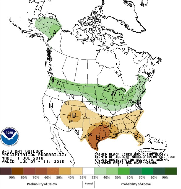 Chuvas nos EUA entre os dias 7 a 11 de julho - Fonte: NOAA