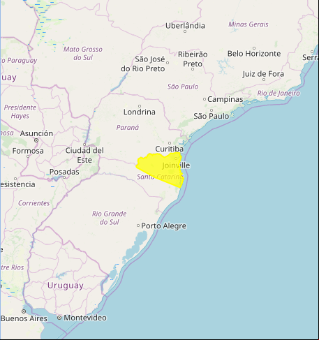 Mapa das áreas com alerta de chuvas intensas nesta segunda-feira - Fonte: Inmet