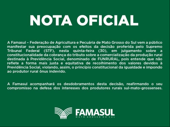Funrural - Nota Oficial da Famasul
