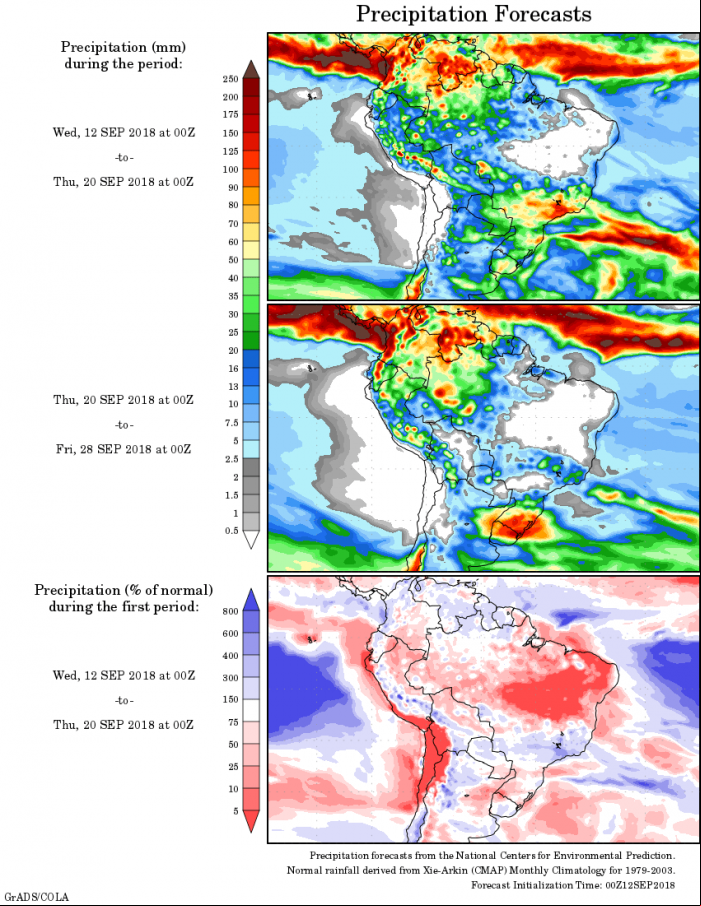 Mapa com a precipitação acumulada para o período de 12 de agosto até 28 de setembro - Fonte: Inmet