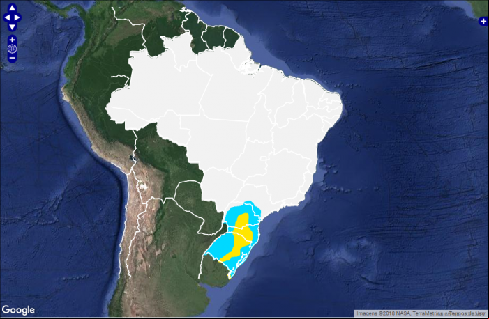 Mapa das áreas com previsão de geadas nesta quinta-feira em todo o Brasil - Fonte: Inmet